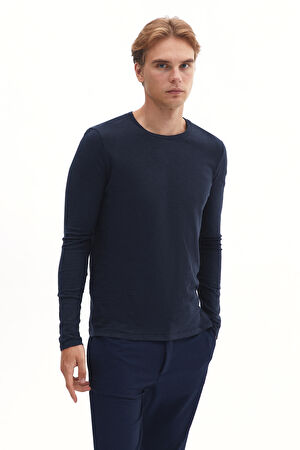 Lacivert Bisiklet Yaka T-Shirt