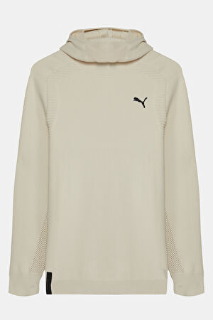 Krem Relax Kalıp Kapuşonlu Sweatshirt
