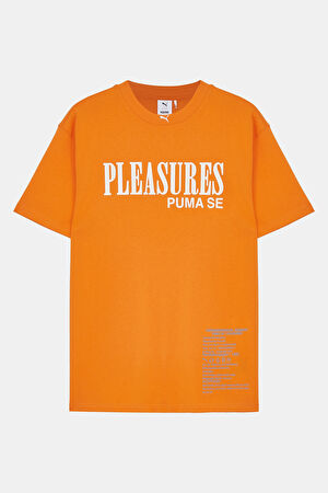 Pleasures Relax Kalıp Turuncu Bisiklet Yaka Baskılı T-Shirt