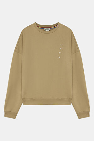 Bej Bisiklet Yaka Sweatshirt