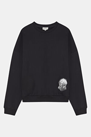 Siyah Bisiklet Yaka Sweatshirt