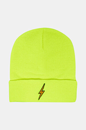 Neon Sarı Baskılı Bere