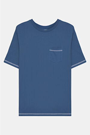 Mavi Bisiklet Yaka Nakışlı T-Shirt_4