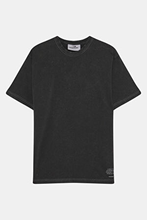 Oversize Çok Renkli Bisiklet Yaka Baskılı T-Shirt