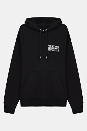 Siyah Relax Kalıp Kapüşonlu Sweatshirt