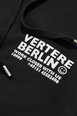Siyah Relax Kalıp Kapüşonlu Sweatshirt_3