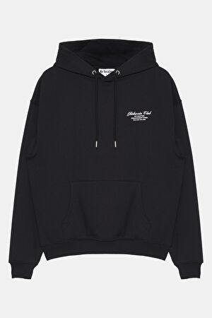 Siyah Relax Kalıp Kapuşonlu Sweatshirt_0