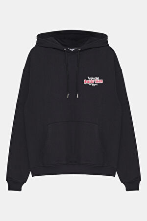 Siyah Relax Kalıp Kapuşonlu Sweatshirt