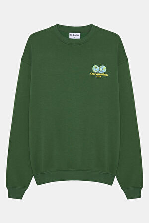 Yeşil Relax Kalıp Bisiklet Yaka Sweatshirt