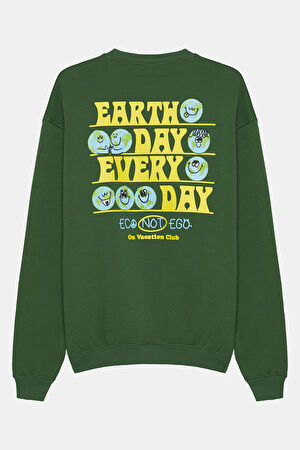 Yeşil Relax Kalıp Bisiklet Yaka Sweatshirt_2