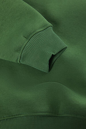 Yeşil Relax Kalıp Bisiklet Yaka Sweatshirt_4