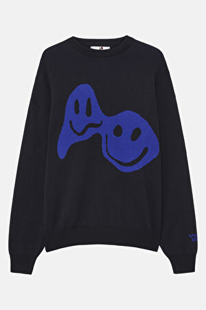Siyah Relax Kalıp Bisiklet Yaka Sweatshirt