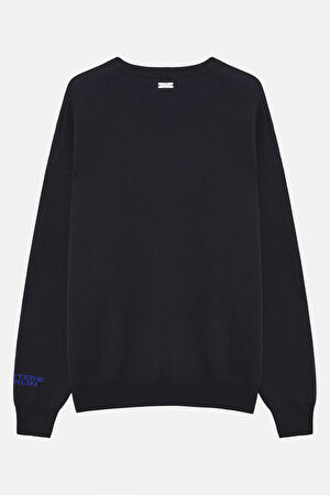 Siyah Relax Kalıp Bisiklet Yaka Sweatshirt_2
