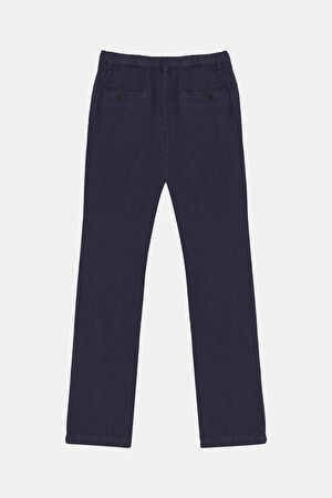 Lacivert Boru Paça Keten Pantolon_5