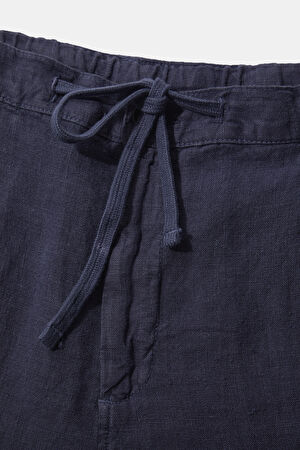Lacivert Boru Paça Keten Pantolon_6