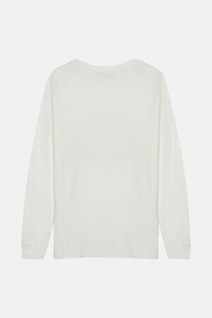 Beyaz Bisiklet Yaka Desenli T-Shirt_5