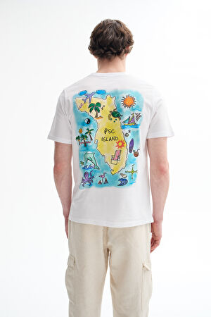 Beyaz Bisiklet Yaka Baskılı T-Shirt_2