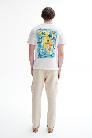 Beyaz Bisiklet Yaka Baskılı T-Shirt_4