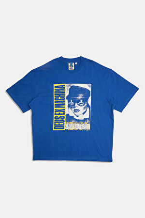 Oversize Lacivert Bisiklet Yaka Baskılı T-Shirt_3