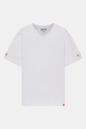 Heliski Ekru Bisiklet Yaka Baskılı T-Shirt