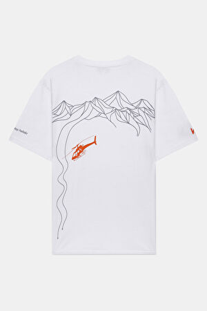 Heliski Ekru Bisiklet Yaka Baskılı T-Shirt_2