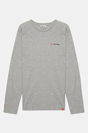 Heliski Gri Melanj Bisiklet Yaka Baskılı T-Shirt