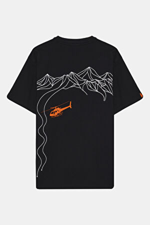 Heliski Siyah Bisiklet Yaka Baskılı T-Shirt_2