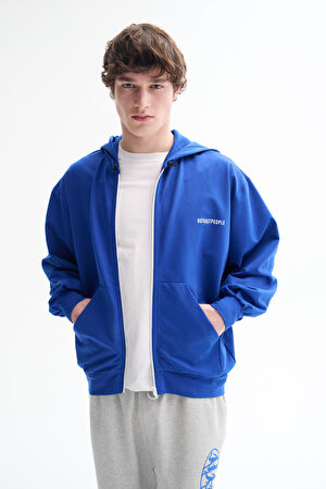Mavi Oversize Kapuşonlu Sweatshirt