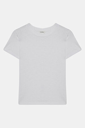 Beyaz Bisiklet Yaka T-Shirt