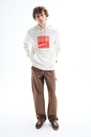 Bej Relax Kalıp Kapuşonlu Sweatshirt