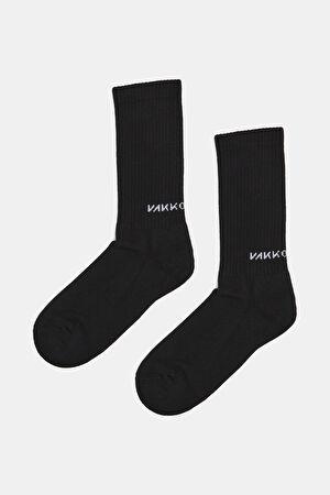 Basic Logolu Organik Siyah Beyaz Çorap
