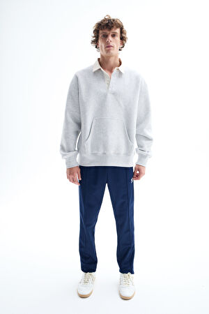 Açık Gri Relax Kalıp Polo Yaka Sweatshirt