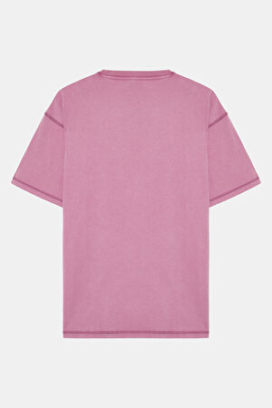 Pembe Bisiklet Yaka Baskılı T-Shirt_2