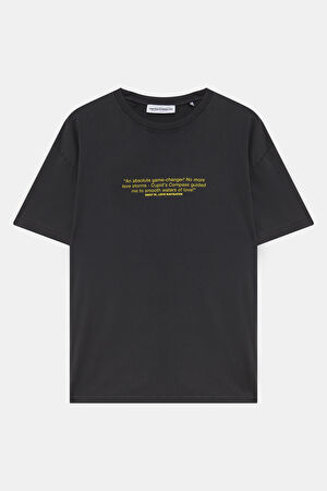 Antrasit Bisiklet Yaka Baskılı T-Shirt
