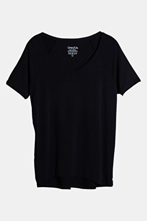 Relax Kalıp Siyah V Yaka T-Shirt