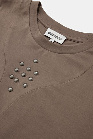 Kahve Bisiklet Yaka T-Shirt_3