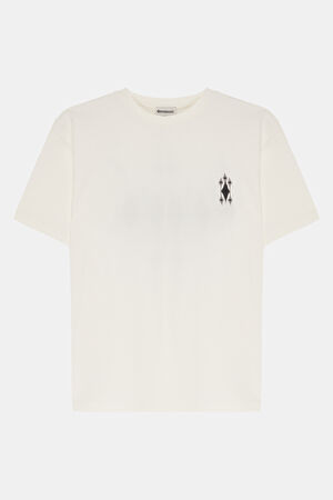 Ekru Bisiklet Yaka Nakışlı T-Shirt