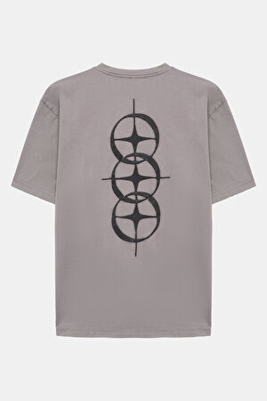 Gri Bisiklet Yaka Nakışlı T-Shirt_2