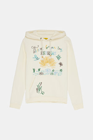 Beyaz Kapuşonlu Sweatshirt