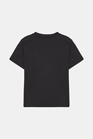 Siyah Bisiklet Yaka Baskılı T-Shirt_2