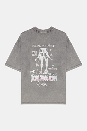 Relax Kalıp Gri Bisiklet Yaka Baskılı T-Shirt_2