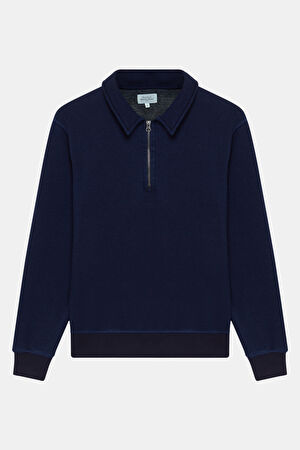 Lacivert Polo Yaka Sweatshirt
