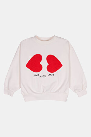 Ekru Relax Kalıp Bisiklet Yaka Sweatshirt