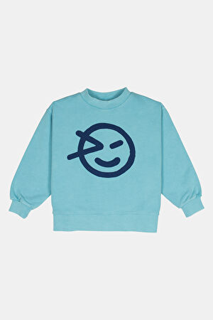 Turkuaz Relax Kalıp Bisiklet Yaka Sweatshirt