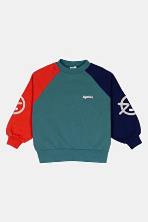 Turkuaz Relax Kalıp Bisiklet Yaka Sweatshirt