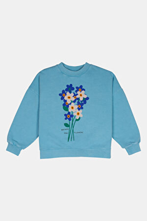 Turkuaz Relax Kalıp Bisiklet Yaka Sweatshirt