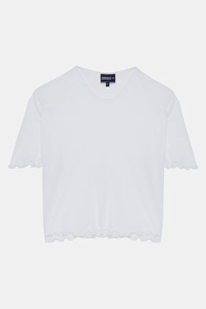Beyaz Bisiklet Yaka T-Shirt