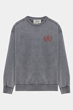 Gri Relax Kalıp Bisiklet Yaka Sweatshirt