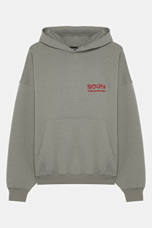 Gri Oversize Bisiklet Yaka Sweatshirt