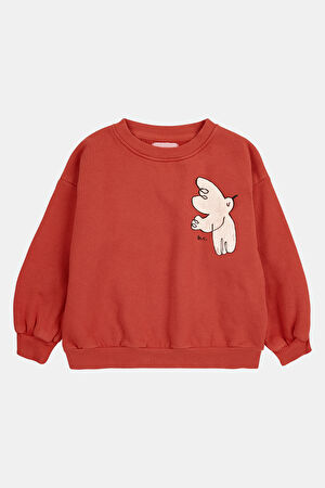 Turuncu Relax Kalıp Bisiklet Yaka Sweatshirt